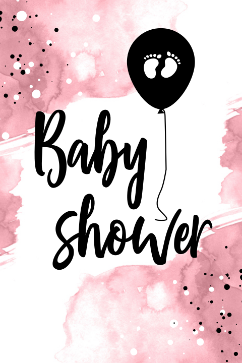 Uitnodiging babyshower met roze watercolor en ballon