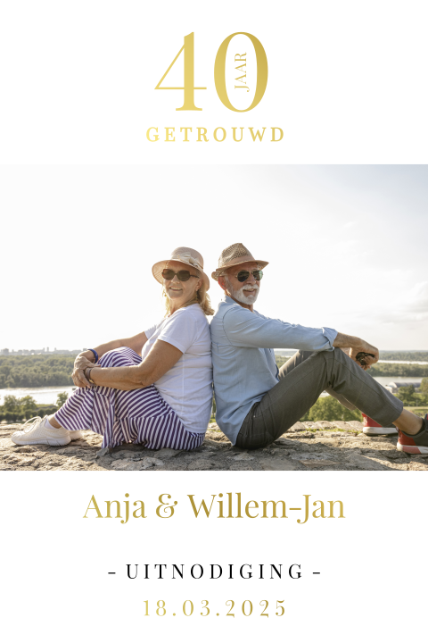 Jubileumkaart uitnodiging 40 jaar getrouwd met foto en goudfolie