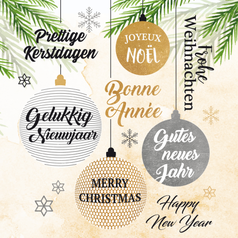 Kerstkaart met watercolor takken en kerstballen