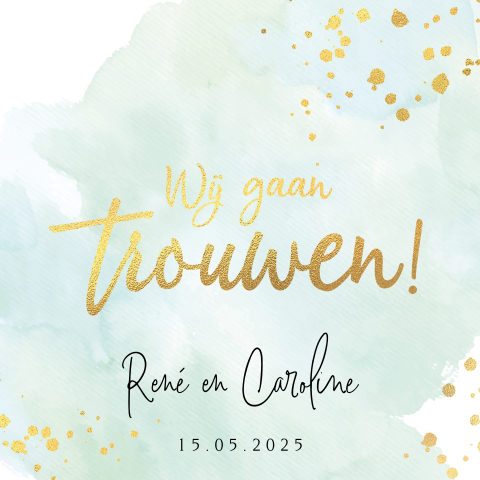 Trouwkaart watercolor mint met goudfolie look
