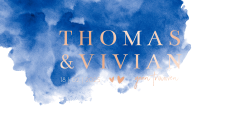 Trouwkaart watercolor blauw met folie namen