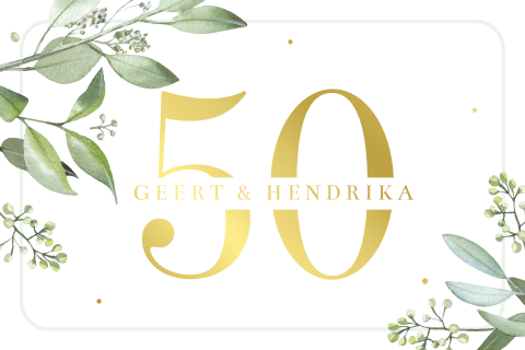 Jubileumkaart botanisch 50 jaar getrouwd met goudfolie