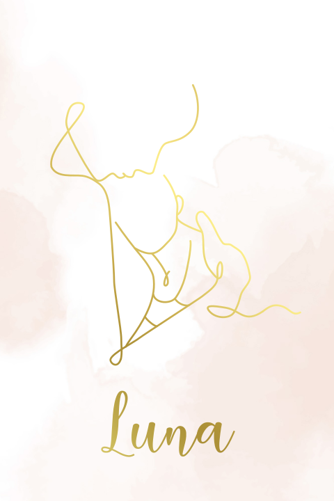 Geboortekaartje watercolor en lijntekening ouder met baby in goudfolie