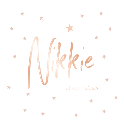 Lief geboortekaartje met roze sterretjes en folie