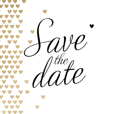 Trendy enkele save the date kaart met hartjes in goudkleur