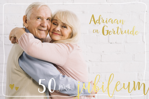 Jubileumkaart uitnodiging 50 jaar getrouwd met foto en goudfolie