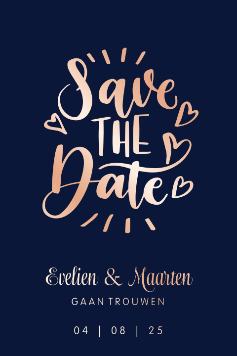 Klassieke save the date kaart donkerblauw met folie