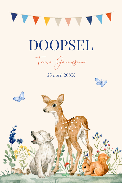 Doopkaart jongen bosdieren hertje slinger