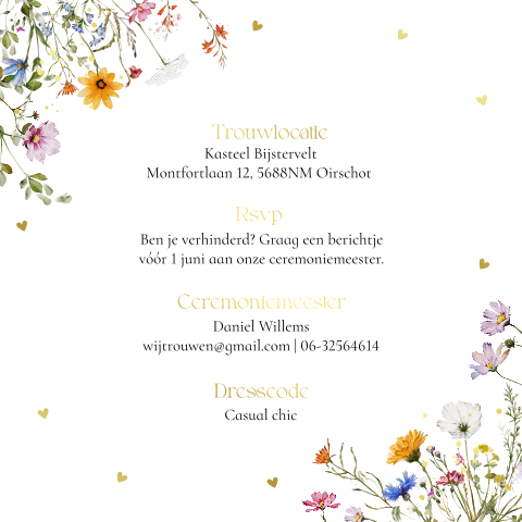 Inlegkaartje kalkpapier met zomerse bloemen en goudfolie