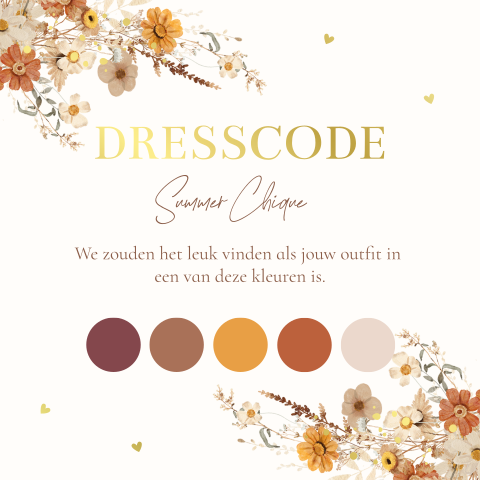 Dresscode kaartje huwelijk Tenue de Ville met kleurenpalet