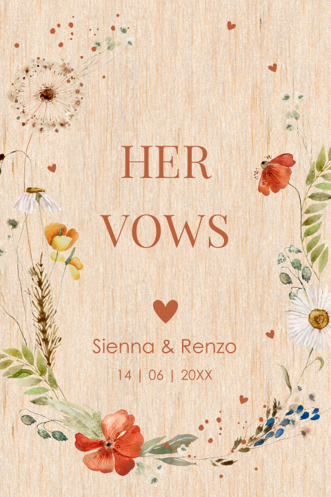 Geloftenkaart blauw veldbloemen rood houtlook