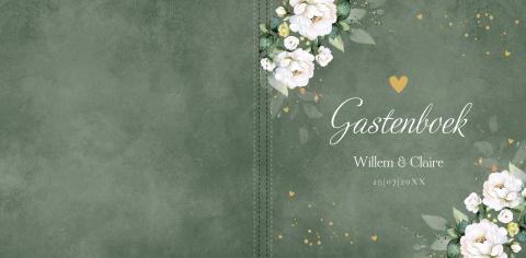 Gastenboek bruiloft botanisch groen bloemen wit