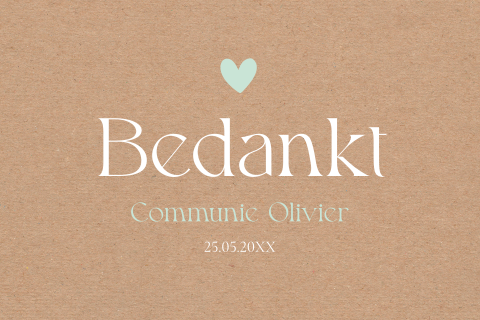 Bedankkaart communie kraft look jongen groen hartje