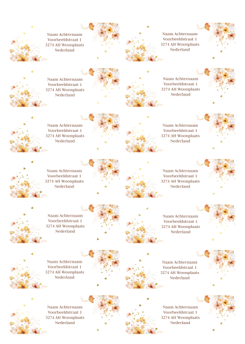 Adresstickers huwelijk bloemen geel goudfolie