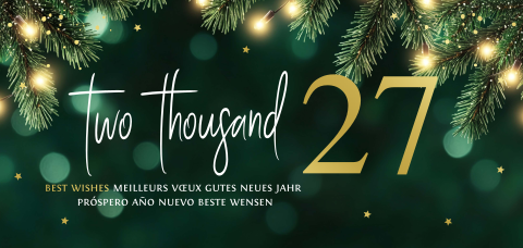 Zakelijke kerstkaart groen kersttakjes lichtjes goudfolie