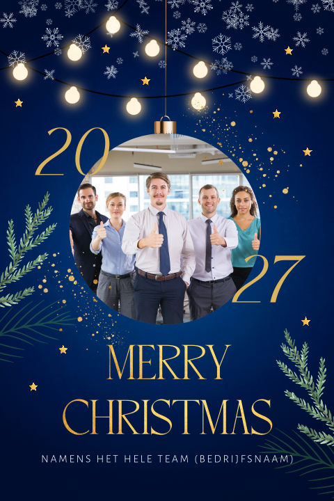 Zakelijke kerstkaart blauw kerstbal foto jaartal