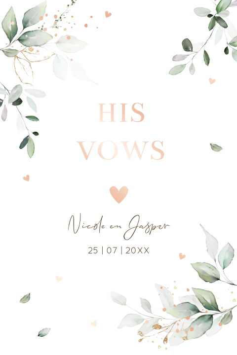 Geloftenkaart botanisch groen bladeren rosegoudfolie