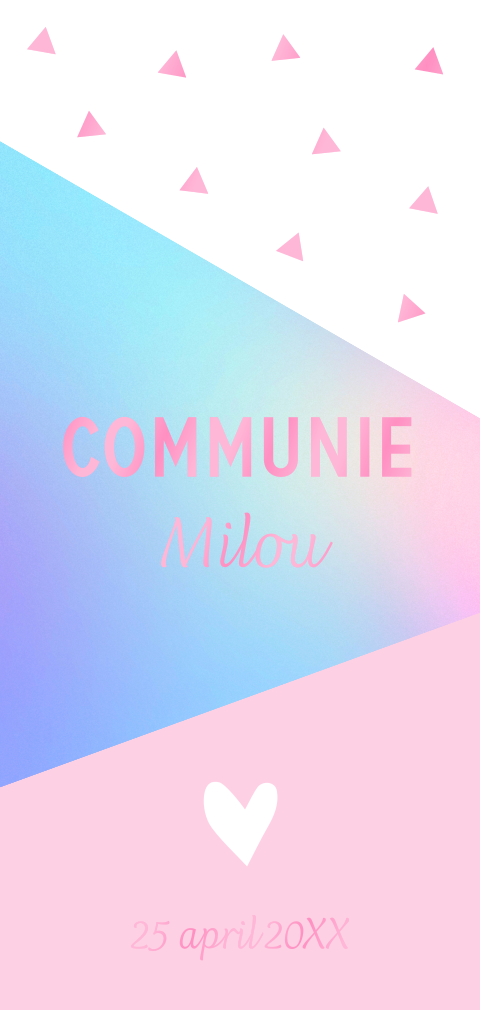 Communiekaart geometrisch roze meisje hoogglans