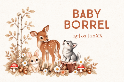 Babyborrel kaartje met bosdieren beige