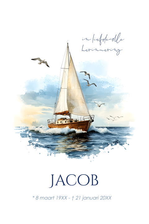 Stijlvolle rouwkaart man met illustratie van zeilboot
