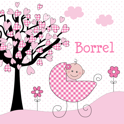 Kraamborrel uitnodiging meisje kinderwagen roze