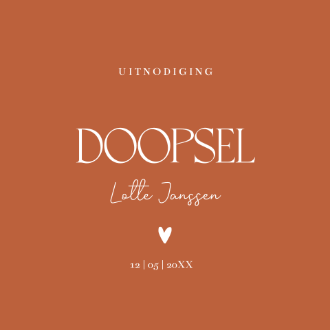 Doopkaart roestbruin met naam en hartje