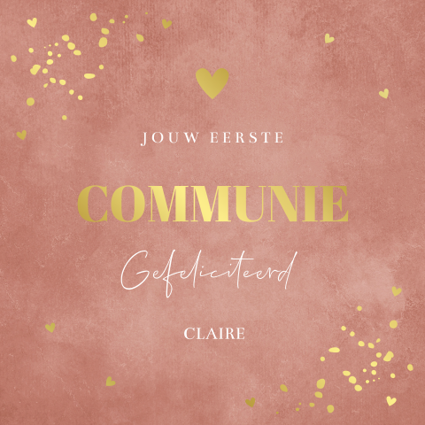 Communie felicitatie kaart meisje roze goudfolie