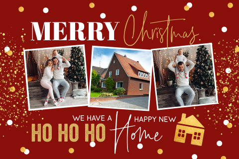 Kerst verhuiskaart fotocollage rood goud