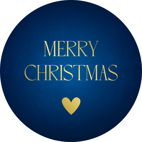 Sluitstickers blauw Merry Christmas goudfolie | 25 stuks