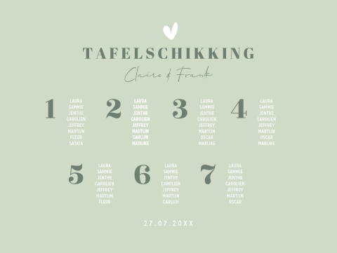Tafelschikking bruiloftsbord groen modern