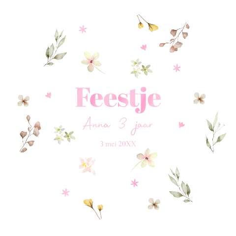 Uitnodiging kinderfeestje meisje bloem vorm hoogglans roze
