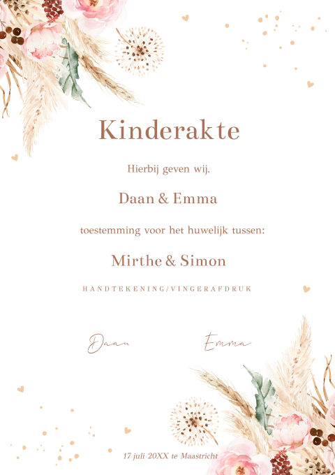 Kinderakte huwelijk bohemian bloemen