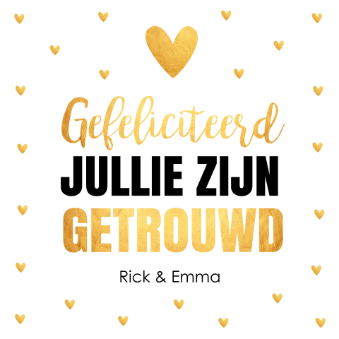 Felicitatie huwelijk hartjes goudlook