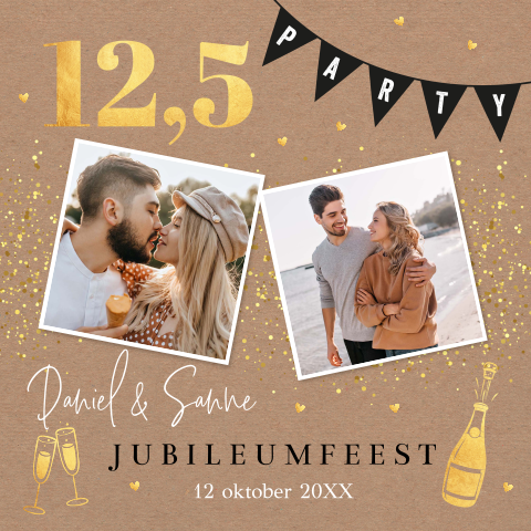 Jubileum uitnodiging 12,5 jaar getrouwd foto kraft goudlook