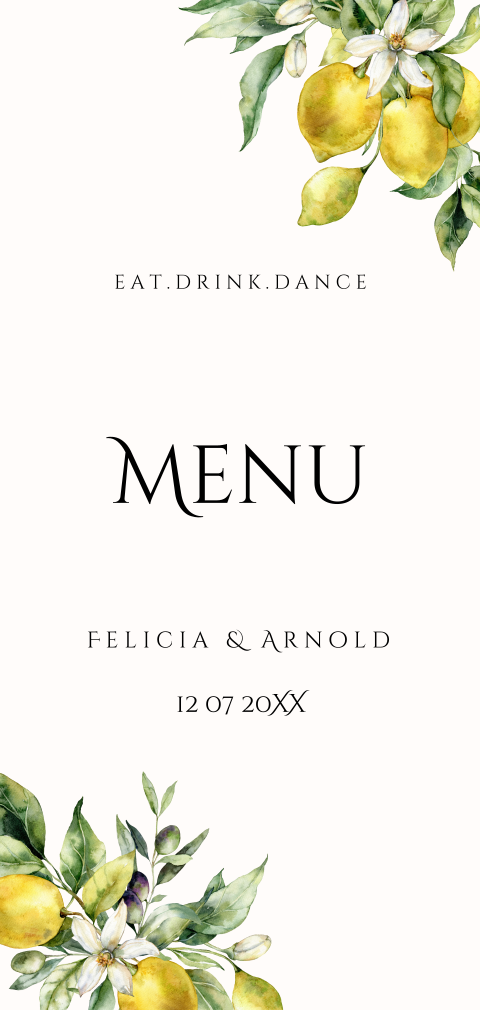 Menukaart mediterraans citroenen geel