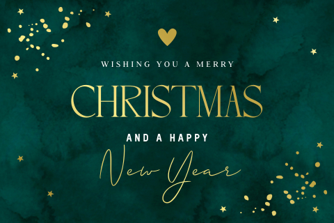 Stijlvolle kerstkaart donkergroen goudfolie