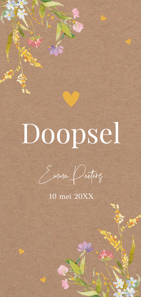 Doop uitnodiging bloemen meisje kraftlook