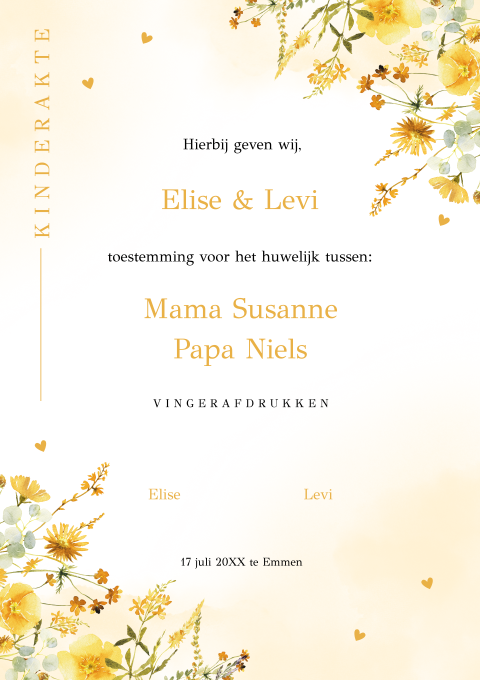 Kinderakte huwelijk zomerse bloemen geel