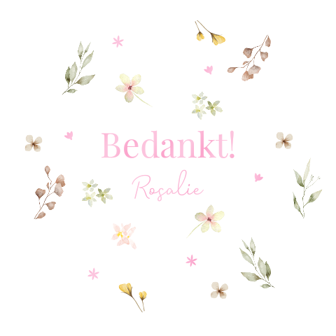 Bedankkaart communie meisje bloem wit roze hoogglans