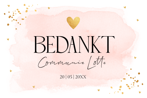 Bedankkaart communie waterverf roze meisje