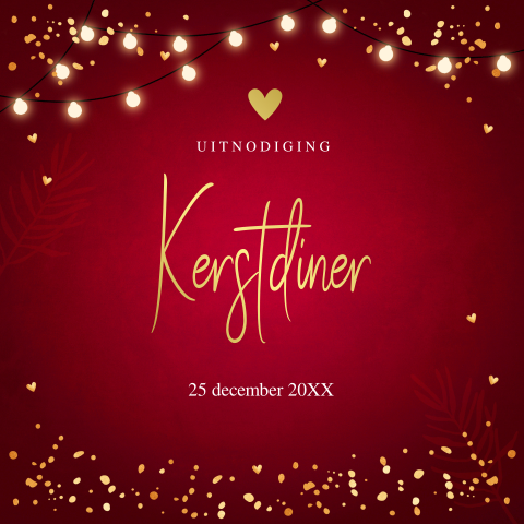 Kerstdiner uitnodiging rood spetters lampjes goudfolie