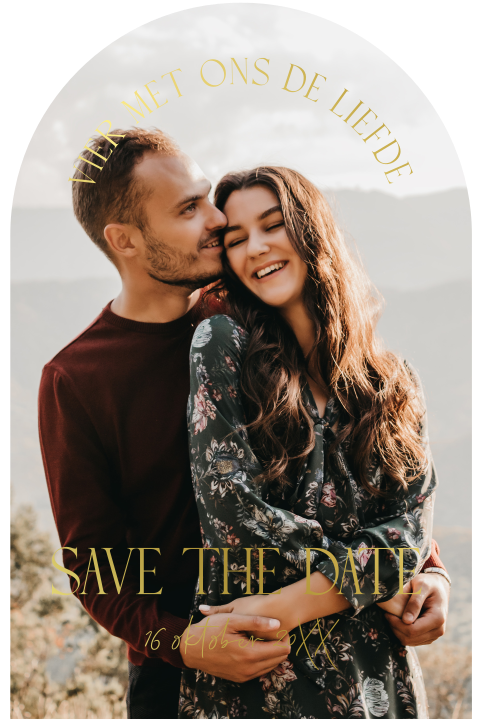 Save the Date met foto boog goudfolie
