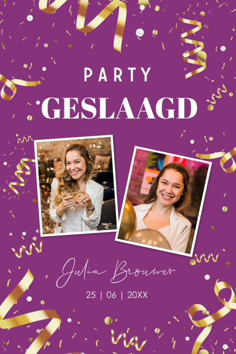 Uitnodiging geslaagd feest foto confetti slingers vrouw