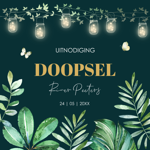 Doop uitnodiging jongen botanisch groen bladeren