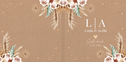 Gastenboek huwelijk bohemian aquarel bloemen kraftlook