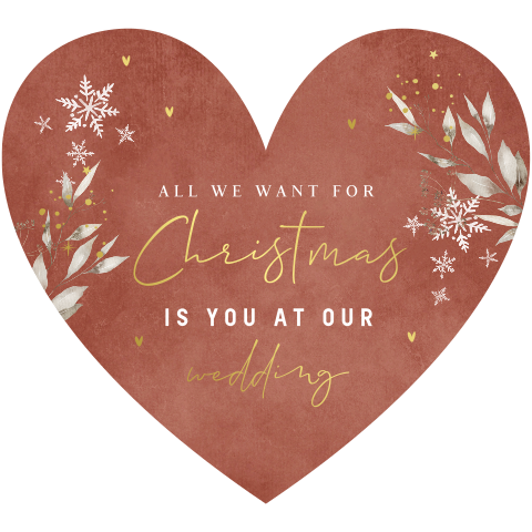 Save the Date kerstkaart hartje terracotta roestbruin goudfolie