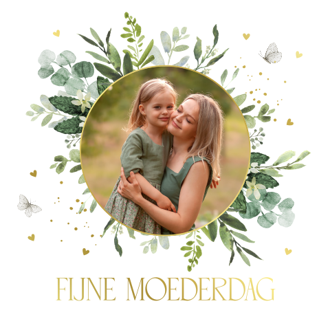 Moederdagkaart foto botanisch groen goudfolie