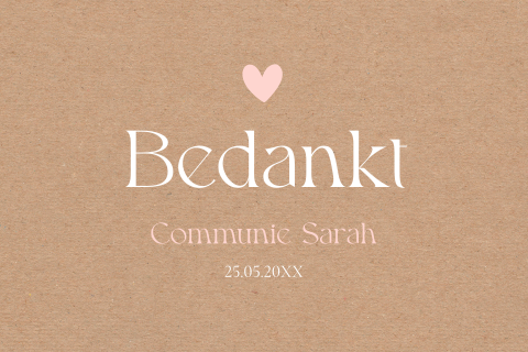 Bedankkaart communie kraft look meisje roze hartje