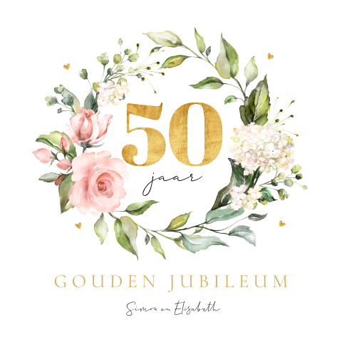 Uitnodiging jubileum huwelijk 50 jaar getrouwd bloemenkrans