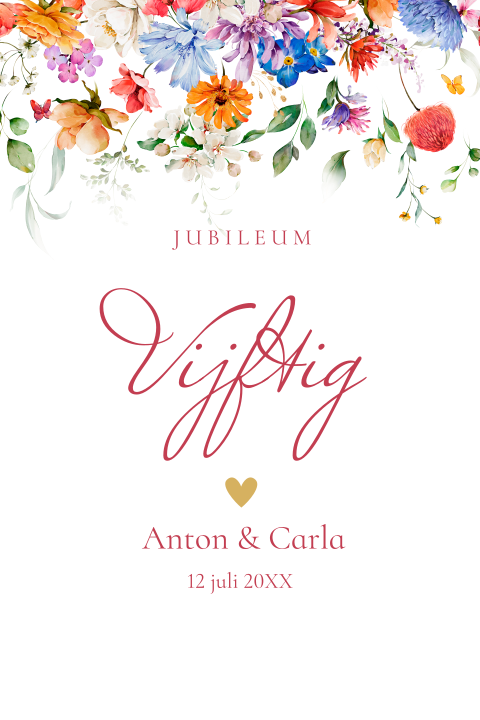 Jubileum uitnodiging 50 jaar getrouwd bloemen 